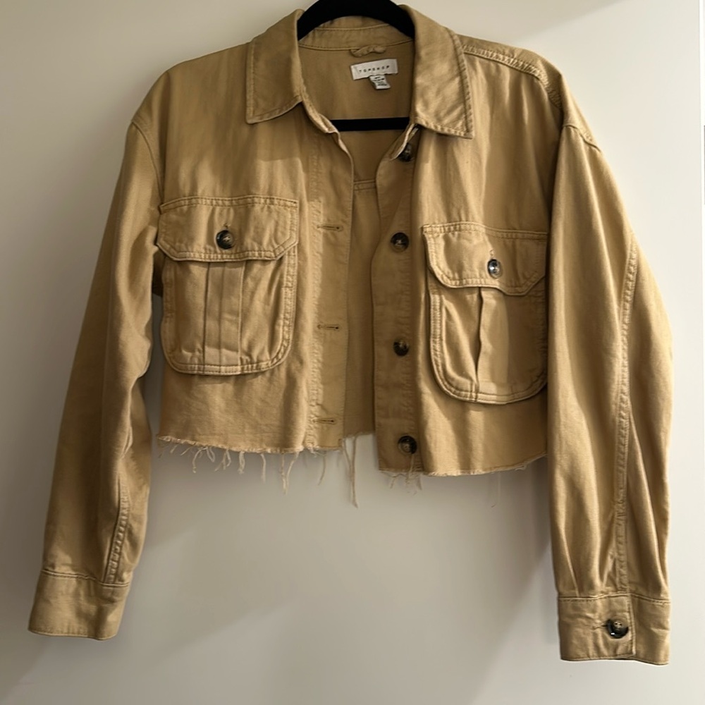 Top shop cropped tan denim jacket